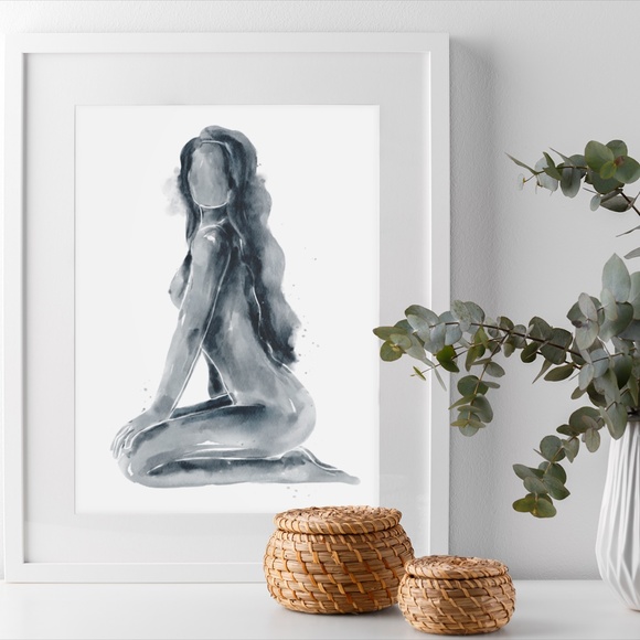 Watercolor Abstract Nude Woman Portrait Print Poster Unframed - Picture 4 of 15